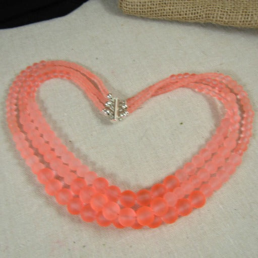 Glitz Pink 3 Strand Sea Glass Necklace - VP's Jewelry