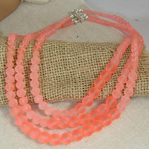 Glitz Pink 3 Strand Sea Glass Necklace - VP's Jewelry