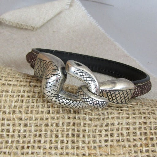 Man's Snake Head Brown Leather Bracelet - VP's Jewelry