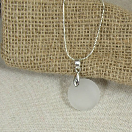 Frosted Clear Sea Glass pendant Necklace - VP's Jewelry