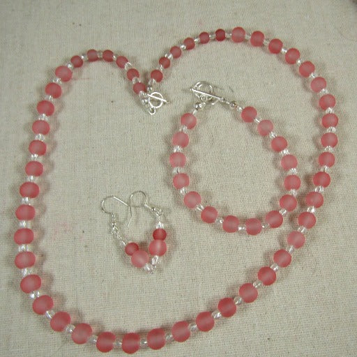 Pink Sea Glass Beaded Designer Jewelry Set - VP's Jewelry  