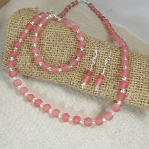 Pink Sea Glass Beaded Designer Jewelry Set - VP's Jewelry  