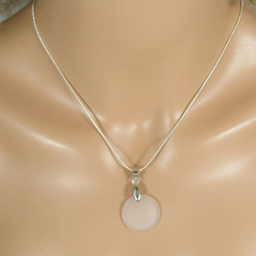 Frosted Clear Sea Glass pendant Necklace - VP's Jewelry