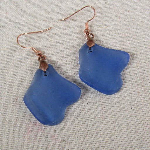 Sapphire Blue Sea Glass Drop Earrings - VP's Jewelry