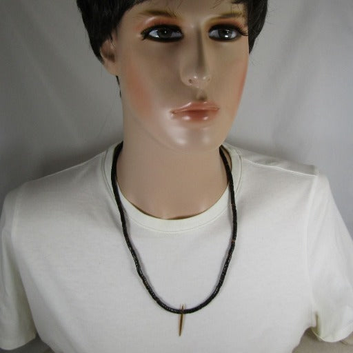 Black Heishi Surfer Beaded Necklace Gold Accent for a Man - VP's Jewelry