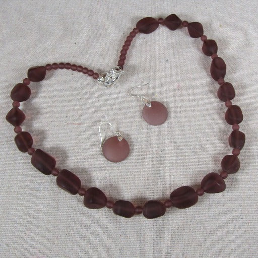 Amethyst Sea Glass Necklace & Earrings Jewelry Set - VP's Jewelry  