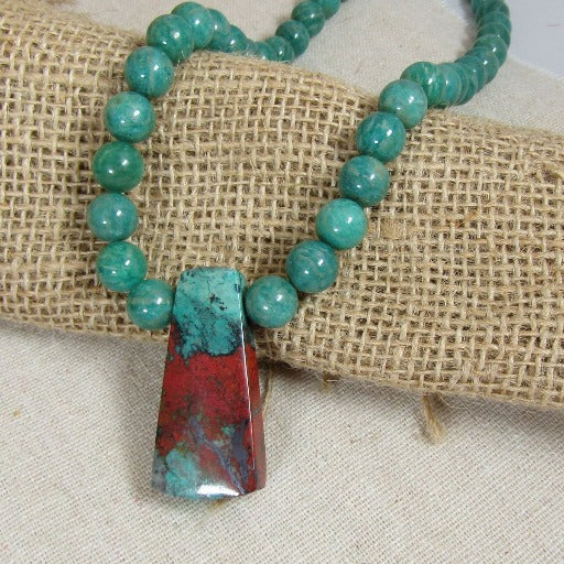 Amazonite Necklace with Sonora Sunset Jasper Pendant - VP's Jewelry
