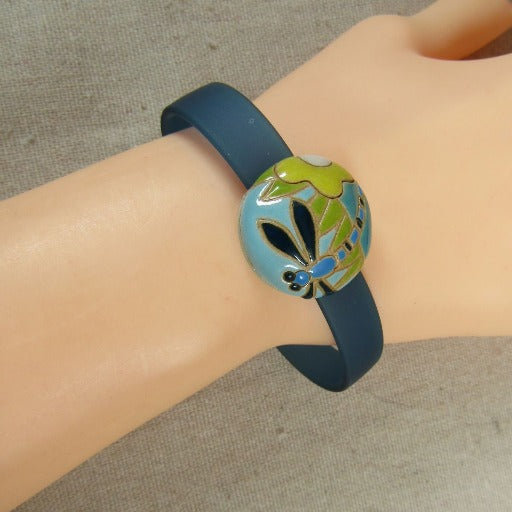 Turquoise Ribbon Choker Bracelet & Earrings Dragan Fly Design - VP's Jewelry