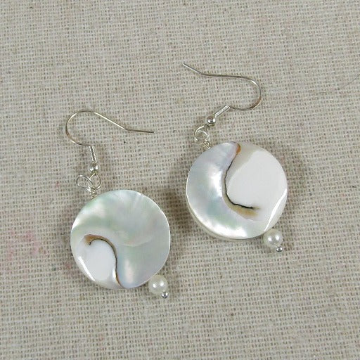 Natural Mother-of-Pearl Coin Drop Earrings - VP's Jewelry