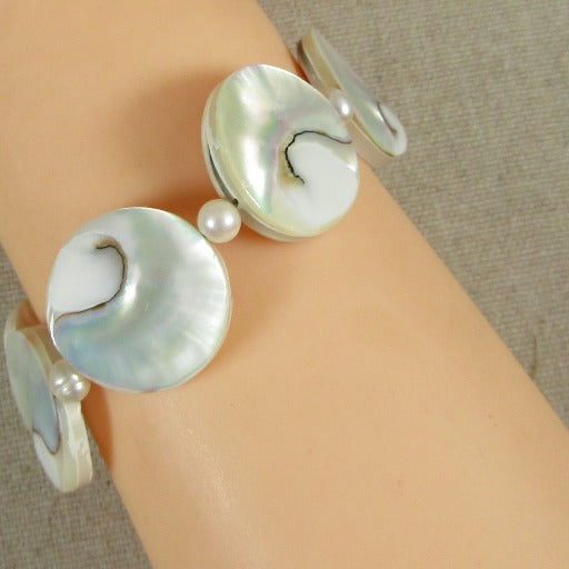 New Look Natural Mother-of-Pearl Cuff Beaded Bracelet - VP's Jewelry