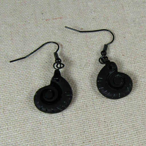 Black Sea Glass Sea Shell Earrings - VP's Jewelry