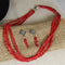 Multi-strand Bright Red Bead Necklace and Earrings - VP's Jewelry