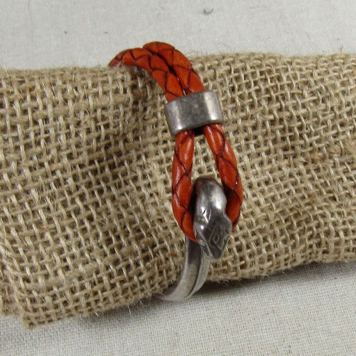 Red Leather Braided Bracelet with Snake Head Clasp - VP's Jewelry