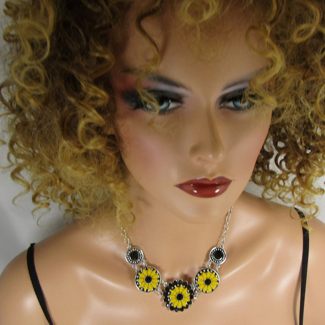 Bright Yellow & Black Flower Black Eyed Susan Necklace - VP's Jewelry