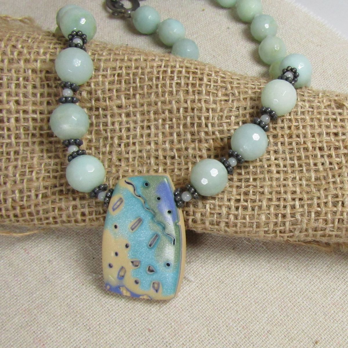 Amazonite & Handmade Aqua Pendant Necklace - VP's Jewelry