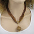 Brown & Copper Seed Bead Twisted Necklace with Gold Pendant - VP's Jewelry