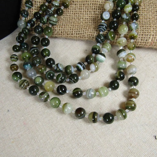 Multi-Strand Green Line Agate Beaded Necklace - VP's Jewelry