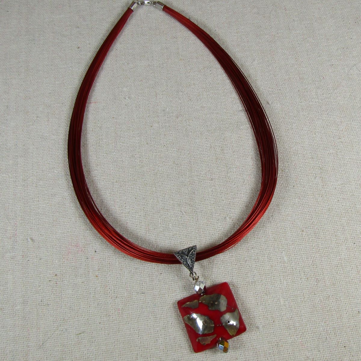 Red Multi-strand Pendant Necklace with Red Handmade Pendant - VP's Jewelry