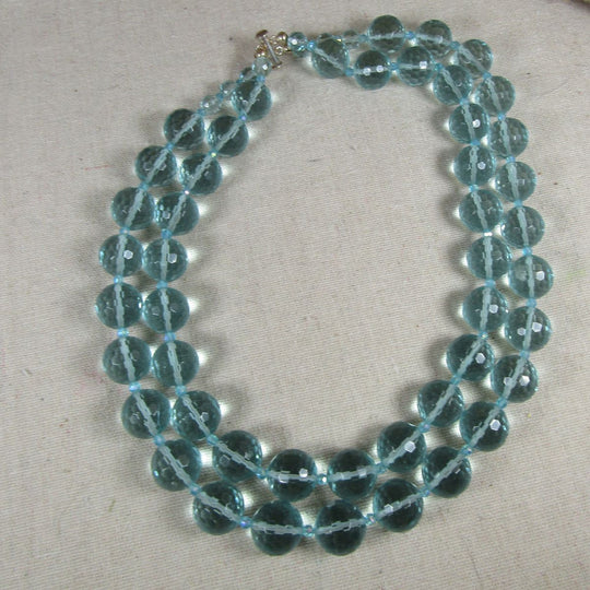 Aqua Double Stand Beaded Crystal Necklace Classic