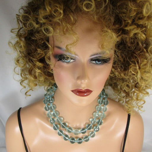Aqua Double Stand Bead Crystal Necklace Classic - VP's Jewelry