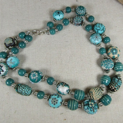 Handmade Teal Fair Trade Bead Necklace Samunnat and Kazuri Beads - VP's Jewelry