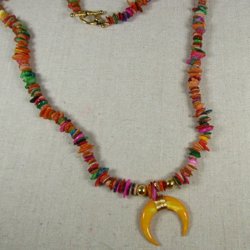 Long Multi-color Gemstone Chip Necklace with Gold Pendant - VP's Jewelry