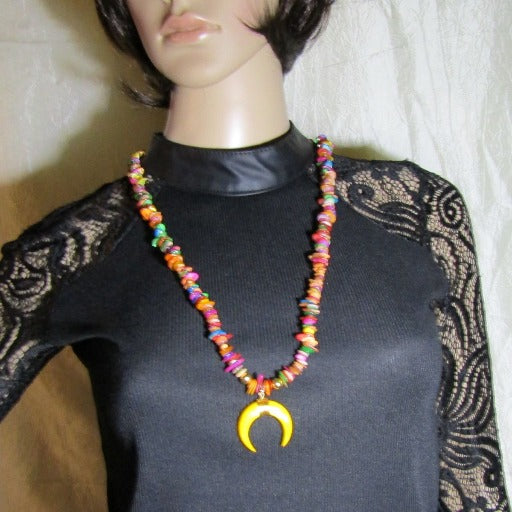 Long Multi-color Gemstone Chip Necklace with Gold Pendant - VP's Jewelry
