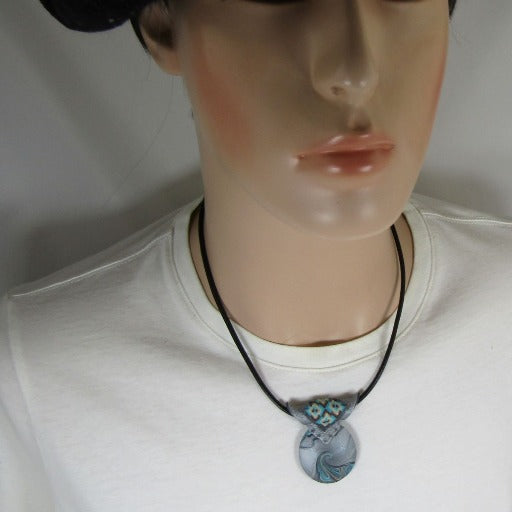 Man's Southwestern Motif Necklace with Gray Polymer Clay Pendant - VP's Jewelry