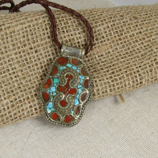 Turquoise Boho Silver Medallion on Leatherette Cord - VP's Jewelry