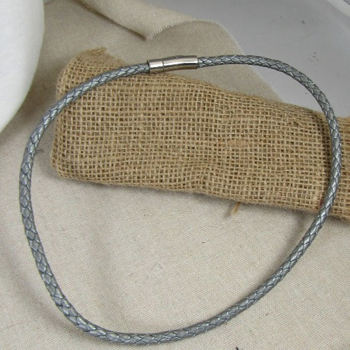 Grey Braided Leather Necklace for a Man - VP's Jewelry