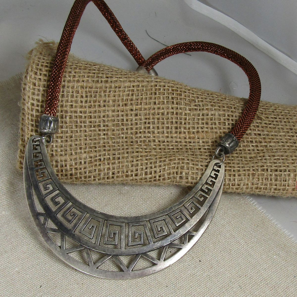 Affordable Tribal Necklace Silver Statement Metallic Copper Cord - VP's Jewelry  
