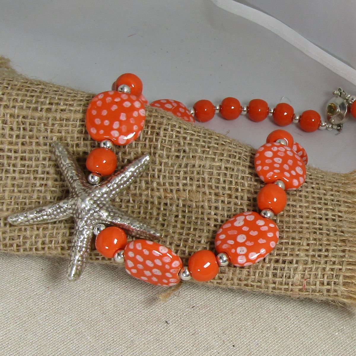 Orange Kazuri Bead Necklace Bold Starfish - VP's Jewelry