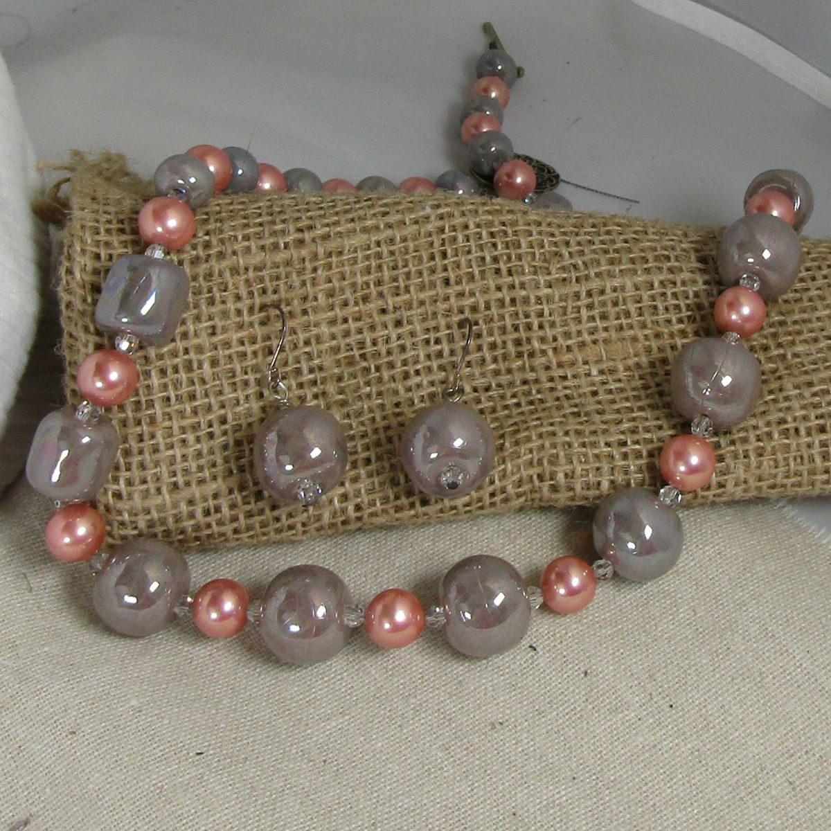 Grey Kazuri Fair Trade Bead Necklace & Earrings Handmade Jewelry - VP's Jewelry