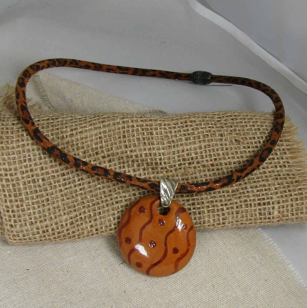 Handmade Kazuri Pendant on Leopard Suede Necklace - VP's Jewelry
