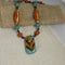 Kazuri Pendant Necklace in Peacock and Gold African Fair Trade Beads - VP's Jewelry