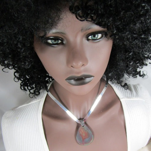 Silver Choker with Handmade Blue Teardrop Raku Pendant - VP's Jewelry