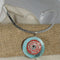 Choker Handmade Aqua & Coral Raku Pendant Spiral Bail Silver Neck Wire - VP's Jewelry