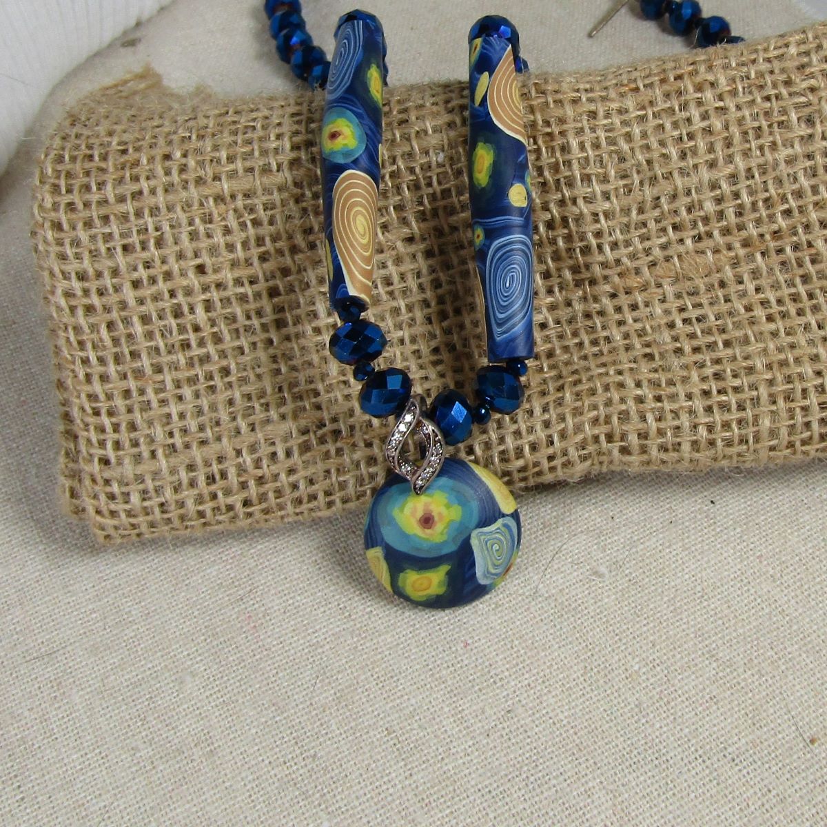 Exotic Royal Blue Polymer Clay Necklace with Pendant - VP's Jewelry