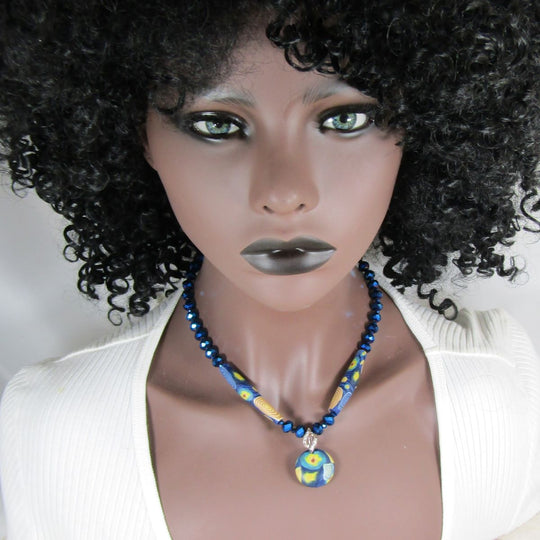 Exotic Royal Blue Polymer Clay Necklace with Pendant - VP's Jewelry