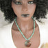 Aqua Sea Glass Bead Necklace with Handmade Urban Raku Pendant - VP's Jewelry