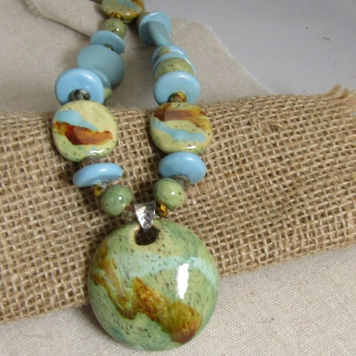 Handmade Green Fair Trade Kazuri Necklace Turquoise & Green Beads - VP's Jewelry