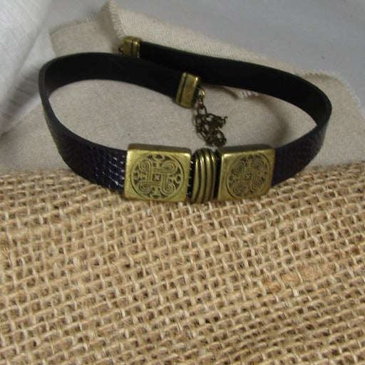 Navy Blue Leather Ribbon Choker Necklace - VP's Jewelry