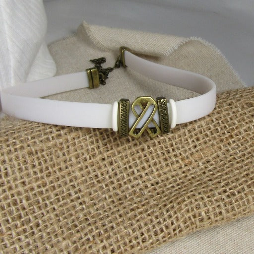 White Choker Awareness Ribbon Minimalist Narrow Band Necklace - VP's Jewelry