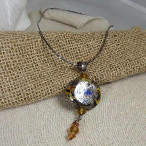 Blue Swirled Designer Handmade Bead Pendant Necklace on Silver Chain - VP's Jewelry