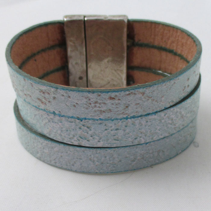 Wide Bold Aqua Leather Cuff Bracelet - VP's Jewelry
