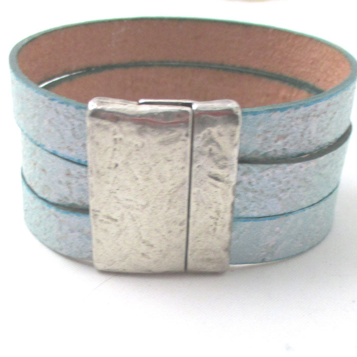 Wide Bold Aqua Leather Cuff Bracelet - VP's Jewelry
