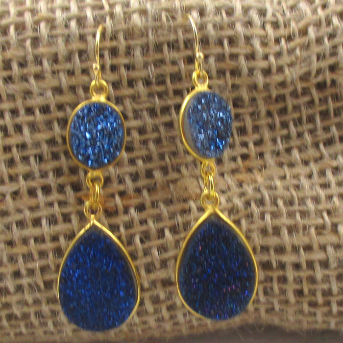 Blue Druzy Crystal Quartz Earrings - VP's Jewelry