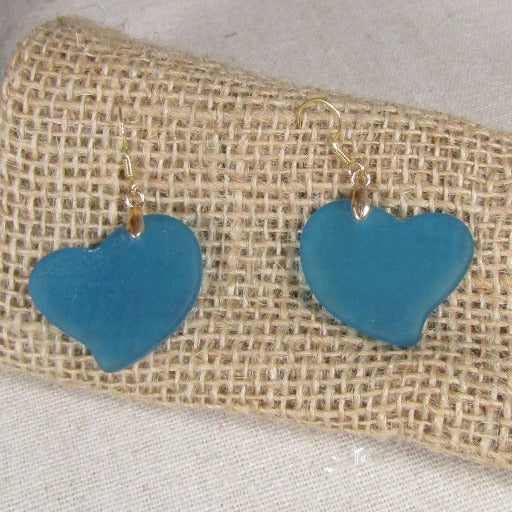 Teal Sea Glass Heart Earrings