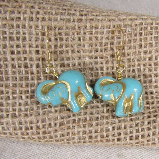 Safari Elephant Turquoise & Gold Earrings - VP's Jewelry
