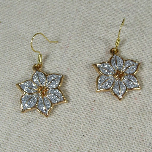 Gold & Crystal Poinsettia Flower Earrings - VP's Jewelry
